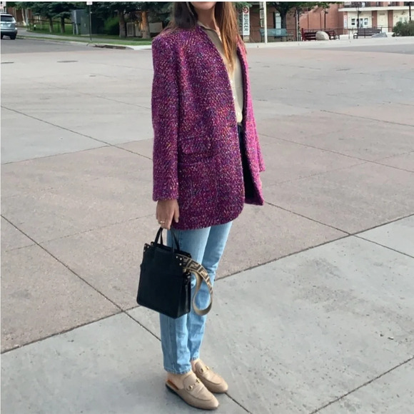 VERONICA BEARD | Crispin Multi Purple Magenta Tweed Oversized Coat Size 8 - Picture 7 of 17